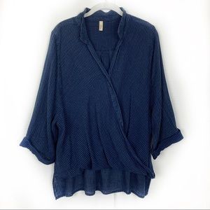 Elan Twisted Wrap Front Hi-Lo Shirt